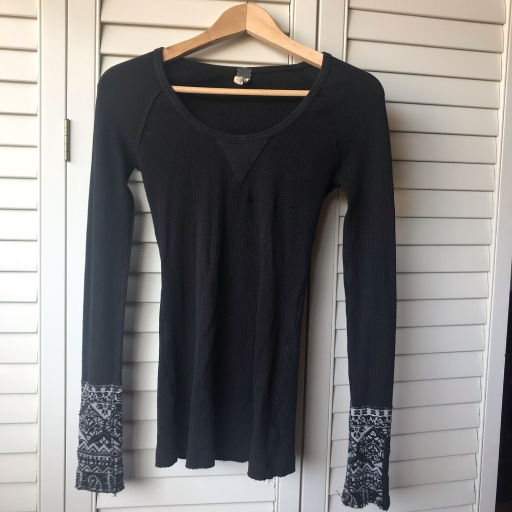 Free People Black Long Sleeve, Detailed Shirt